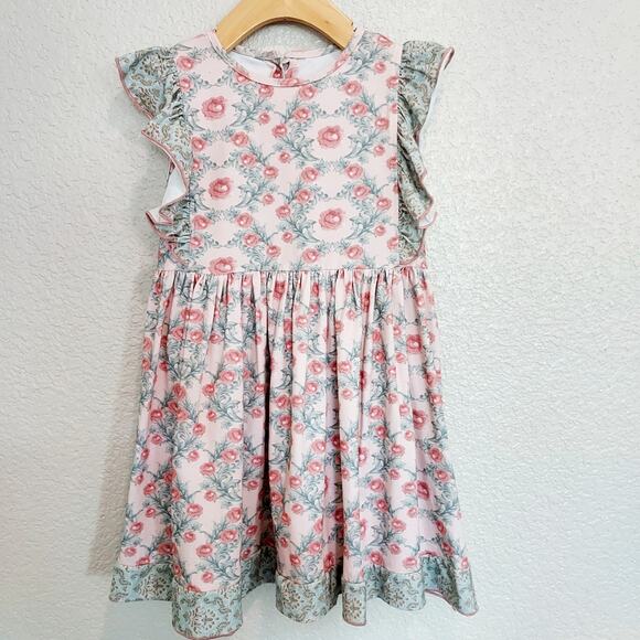 🔴3/$20 Ruffles Pink & Gray Floral Dress - Picture 1 of 6